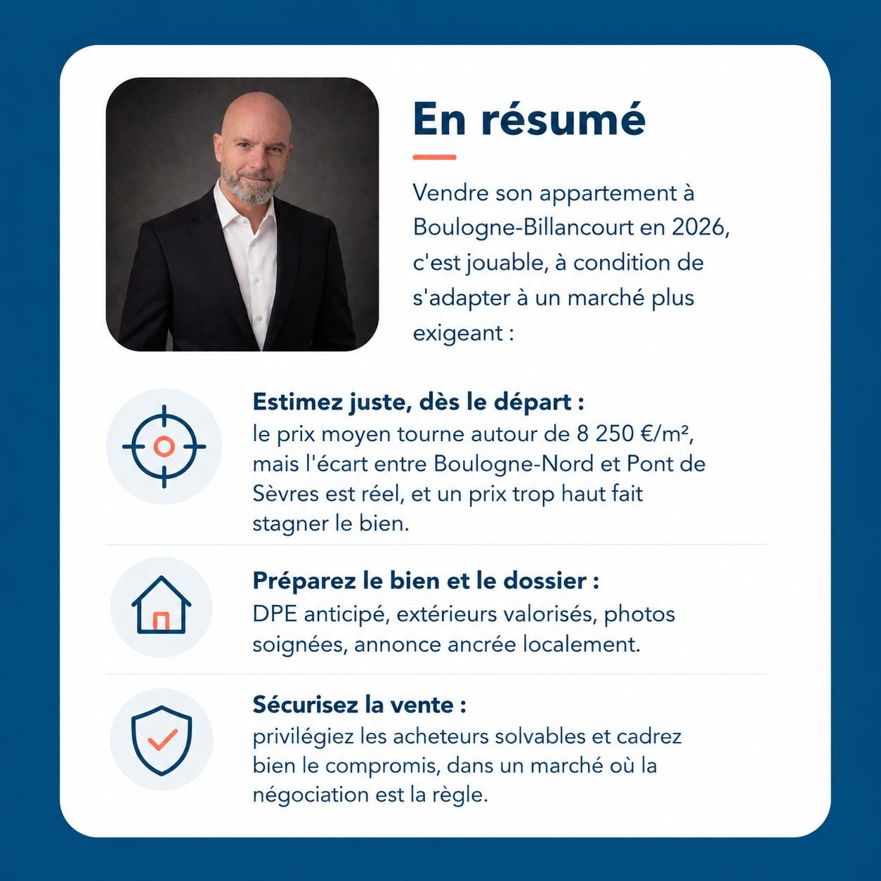 Infographie : vendre son appartement à Boulogne-Billancourt, prix au m² et étapes clés